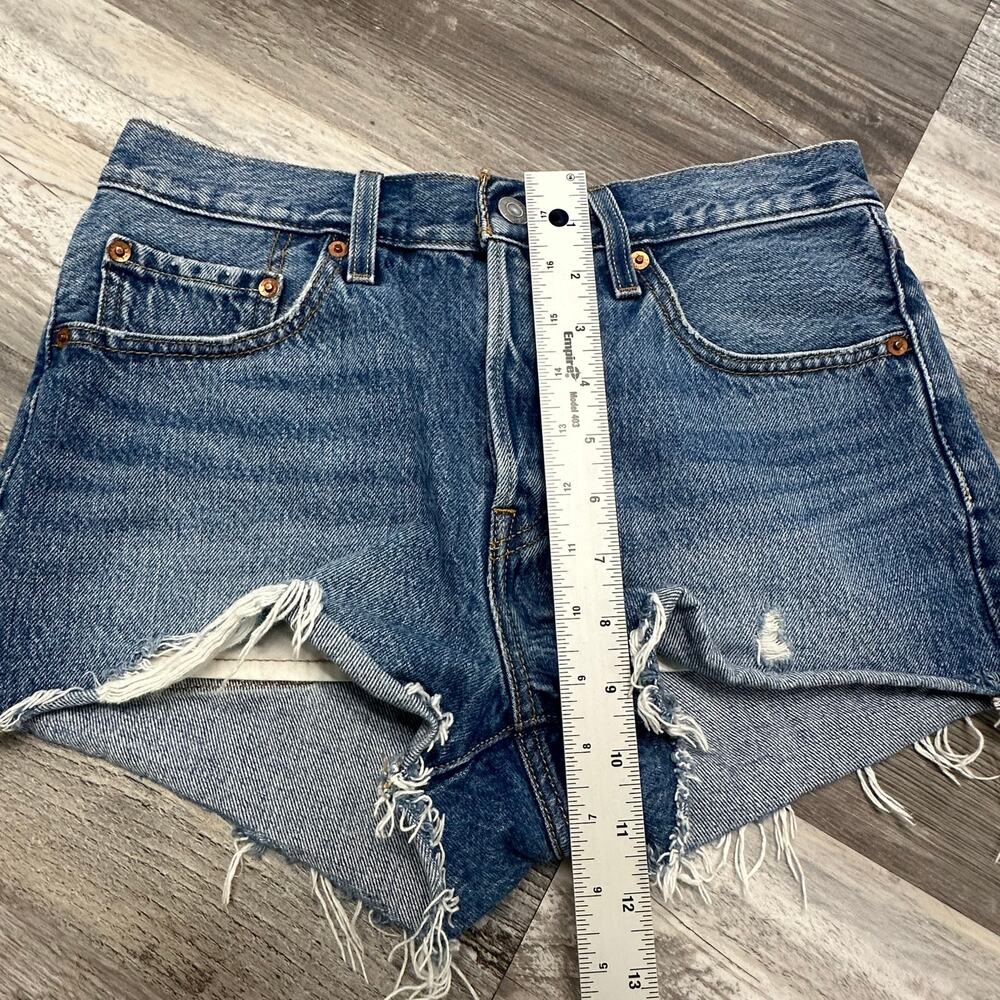 Levis Premium 501XX Blue‎ Womens 26 High Rise Button Fly Raw Cutoff Jean Shorts - Picture 13 of 14
